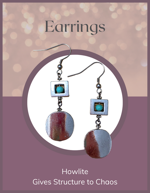 Jewelry - Earrings - Howlite and Pewter Square over Circle