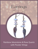 Jewelry - Earrings - Rainbow Moonstone and Rose Quartz with Wings