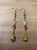 Jewelry - Earrings - Turquoise, Yellow Aventurine, & Carnelian with Buddha Charm