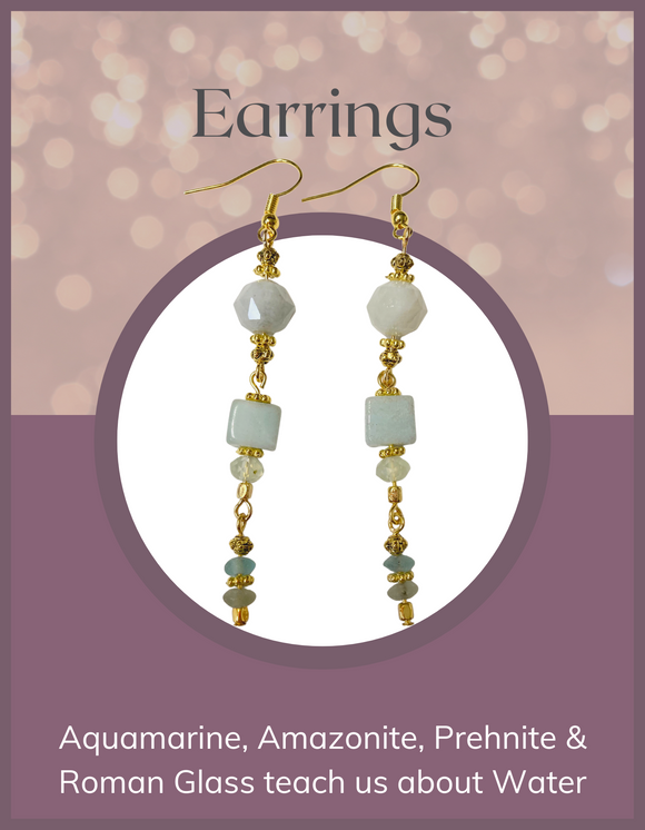 Jewelry - Earrings - Aquamarine, Amazonite, Prehnite, & Roman Glass