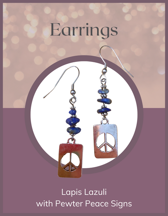 Jewelry - Earrings - Lapis Lazuli with Peace Sign