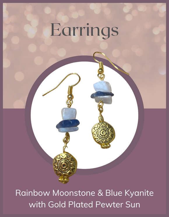 Jewelry - Earrings - Rainbow Moonstone & Blue Kyanite
